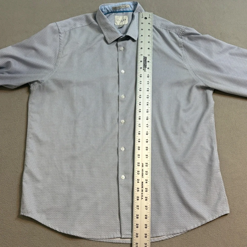 C-LAB NYC Mens XL Slim Fit 4 Way Stretch Blue Geometric Button Down Shirt 17.5 - Picture 8 of 9
